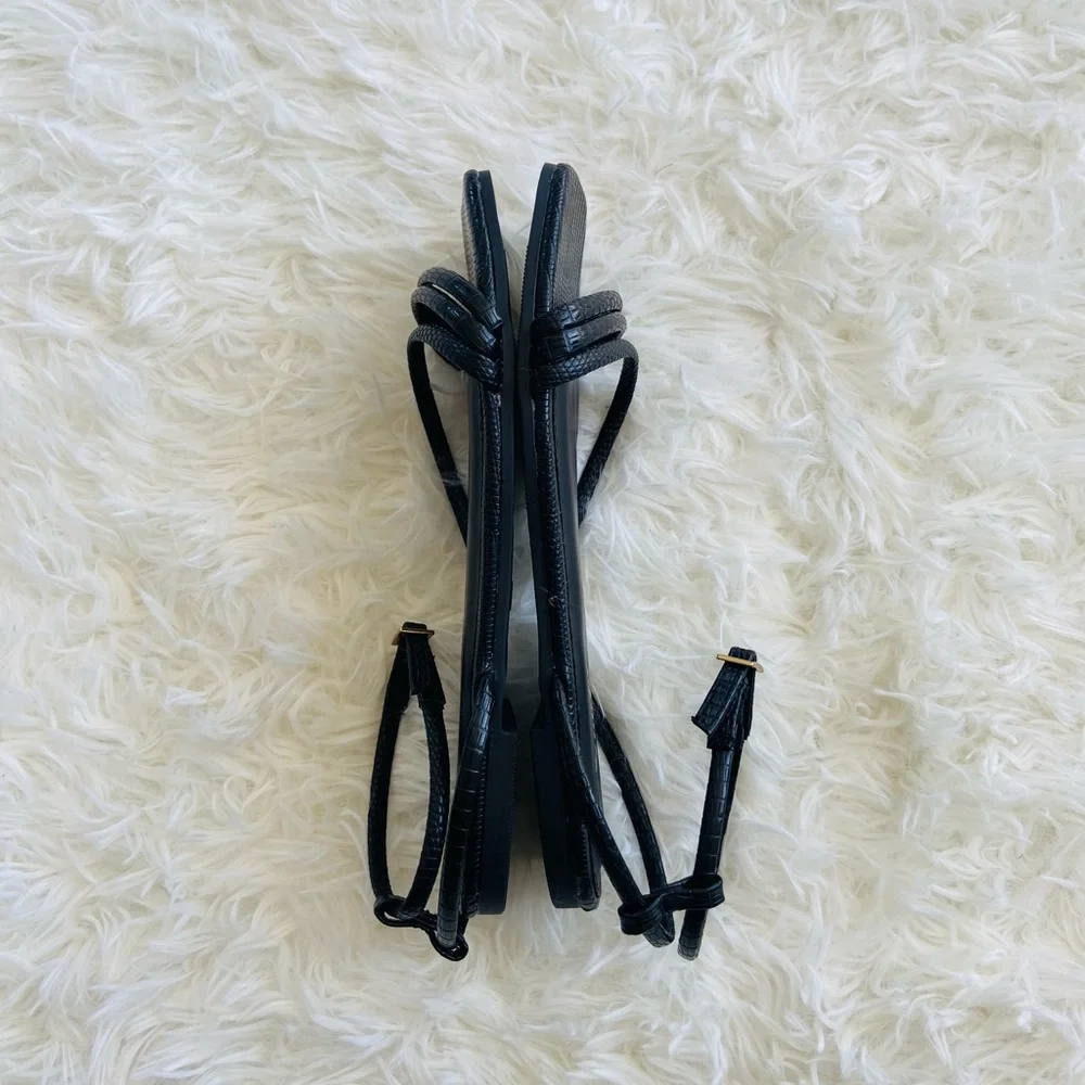 🤍New! Shein Black Strappy Ankle Flat Sandals